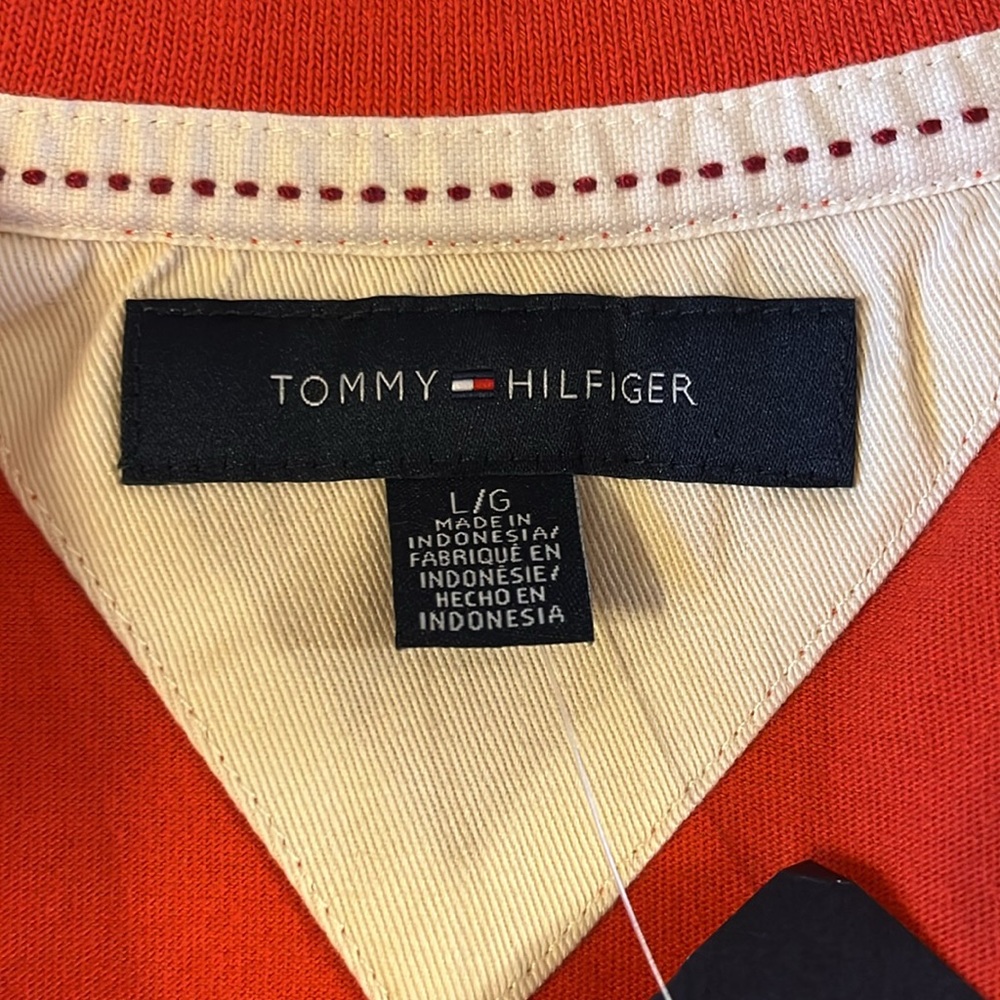 *NWT* Tommy Hilfiger Orange Long Sleeve Polo Logo on Chest Men's Large - Picture 11 of 13